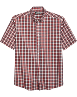 Haggar Life Khaki Modern Fit Short Sleeve Sport Shirt, Red Plaid