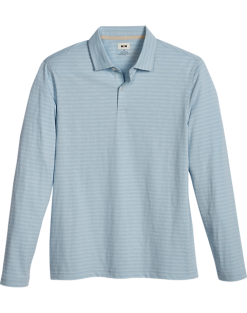 Joseph Abboud Modern Fit Long Sleeve Polo Shirt, Light Blue Slub Stripe