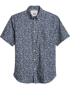 Joseph Abboud Modern Fit Short Sleeve Sport Shirt, Navy Fossil Leaf