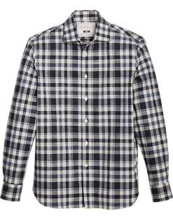 Joseph Abboud Modern Fit Slub Sport Shirt, Navy Plaid