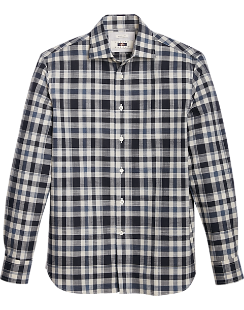 Joseph Abboud Modern Fit Slub Sport Shirt, Navy Plaid 3 Joseph Abboud Modern Fit Slub Sport Shirt, Navy Plaid