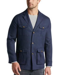 Joseph Abboud Modern Fit Linen Notch Collar 4-Pocket Soft Jacket, Navy
