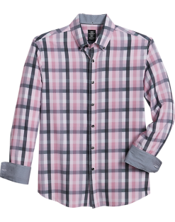 Michael Strahan Four-Way Stretch Modern Fit Button-Down Collar Sport Shirt, Pink & Gray Plaid