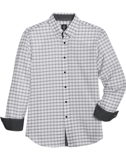 Michael Strahan Four-Way Stretch Modern Fit Sport Shirt, White Windowpane Plaid