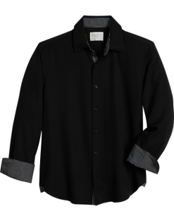 Con.Struct Four-Way Stretch Slim Fit Spread Collar Sport Shirt, Black