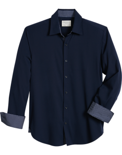Con.Struct Four-Way Stretch Slim Fit Spread Collar Sport Shirt, Navy