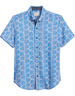 Con.Struct Slim Fit Short Sleeve Sport Shirt, Blue Palm Leaves & Pink Flamingos