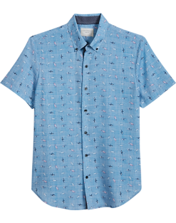 Con.Struct Slim Fit Short Sleeve Sport Shirt, Blue Chambray Sharks
