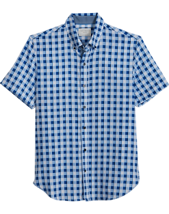 Con.Struct Slim Fit Short Sleeve Sport Shirt, White & Blue Gingham