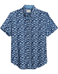 Con.Struct Slim Fit Short Sleeve Sport Shirt Navy & Blue Fish