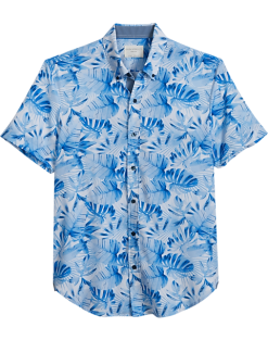 Con.Struct Slim Fit Short Sleeve Sport Shirt Blue Palm Leaf