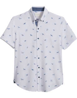 Con.Struct Slim Fit Short Sleeve Sport Shirt, White & Navy Dogs