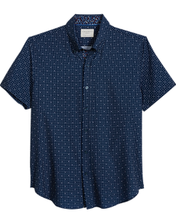 Con.Struct Slim Fit Short Sleeve Sport Shirt, Navy & White Dot