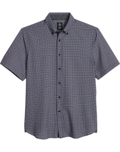 Michael Strahan Four-Way Stretch Modern Fit Short Sleeve Sport Shirt, Black Waves