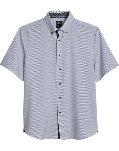 Michael Strahan Modern Fit Short Sleeve Sport Shirt White Woven Pattern 3 Michael Strahan Modern Fit Short Sleeve Sport Shirt White Woven Pattern