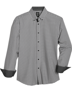 Michael Strahan Modern Fit Four-Way Stretch Sport Shirt, White & Gray Grid
