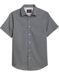 Egara Slim Fit Sport Shirt, Black Tile Print