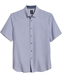 Michael Strahan Modern Fit 4-Way Stretch Short Sleeve Sport Shirt, Blue & White Check