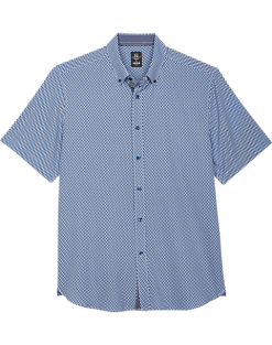 Michael Strahan Modern Fit 4-Way Stretch Short Sleeve Sport Shirt, Blue Cube Pattern