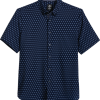 Michael Strahan Modern Fit Four-Way Stretch Short Sleeve Sport Shirt, Navy Pinwheel -Dress Shirts Sales MW40 6N1F 01 MICHAEL STRAHAN NAVY MAIN