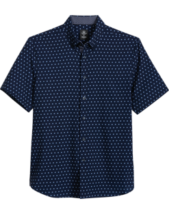 Michael Strahan Modern Fit Four-Way Stretch Short Sleeve Sport Shirt, Navy Pinwheel