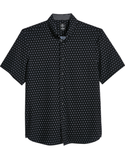 Michael Strahan Modern Fit Four-Way Stretch Short Sleeve Sport Shirt, Black Pinwheel
