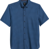 Michael Strahan Modern Fit 4-Way Stretch Short Sleeve Sport Shirt, Blue Check