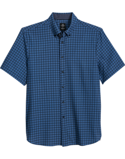 Michael Strahan Modern Fit 4-Way Stretch Short Sleeve Sport Shirt, Blue Check