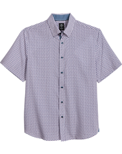 Michael Strahan Modern Fit 4-Way Stretch Short Sleeve Sport Shirt, Pink & Blue Oval