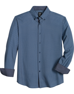 Michael Strahan Modern Fit Button-Down Collar Four-Way Stretch Sport Shirt, Navy Mesh Netting Print