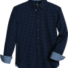 Michael Strahan Modern Fit Spread Collar Four-Way Stretch Sport Shirt, Navy Mini Triangle Dot -Dress Shirts Sales MW40 6N2J 01 MICHAEL STRAHAN NAVY MAIN