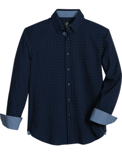 Michael Strahan Modern Fit Spread Collar Four-Way Stretch Sport Shirt, Navy Mini Triangle Dot