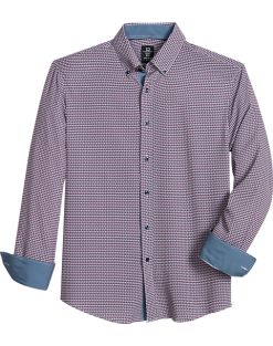 Michael Strahan Modern Fit Button-Down Collar 4-Way Stretch Sport Shirt Pink Grid