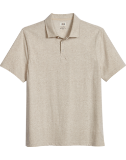 Joseph Abboud Modern Fit Short Sleeve Polo Shirt, Oatmeal Herringbone