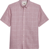 Joseph Abboud Modern Fit Sport Shirt, Burgundy Glen Plaid