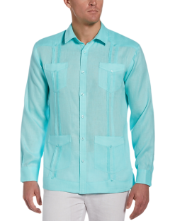 Cubavera Modern Fit Linen Guayabera Shirt, Blue