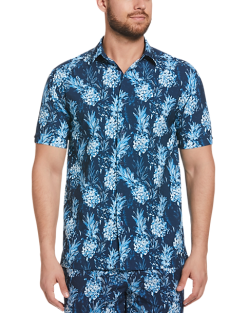 Cubavera Modern Fit 4-Way Stretch Sport Shirt, Blue Pineapple Print