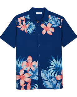 Cubavera Modern Fit 4-Way Stretch Sport Shirt, Navy Tropical Print