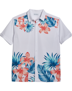 Cubavera Modern Fit 4-Way Stretch Sport Shirt, White Tropical Print