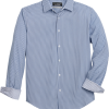 Report Collection Slim Fit Four-Way Stretch Sport Shirt, Navy Stripe