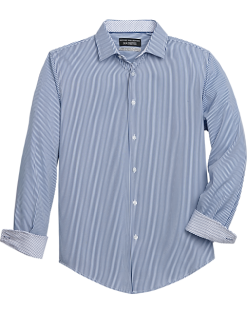 Report Collection Slim Fit Four-Way Stretch Sport Shirt, Navy Stripe