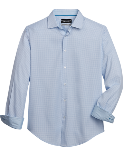 Report Collection Slim Fit Four-Way Stretch Sport Shirt, Light Blue Mini Box Print