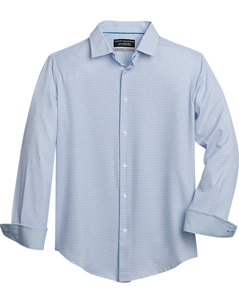 Report Collection Slim Fit Four-Way Stretch Sport Shirt, Light Blue Geo Print 3 Report Collection Slim Fit Four-Way Stretch Sport Shirt, Light Blue Geo Print