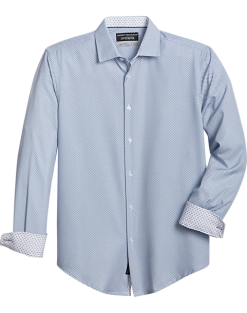 Report Collection Slim Fit Four-Way Stretch Sport Shirt, Navy Woven Motif