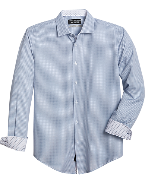 Report Collection Slim Fit Four-Way Stretch Sport Shirt, Navy Woven Motif 3 Report Collection Slim Fit Four-Way Stretch Sport Shirt, Navy Woven Motif