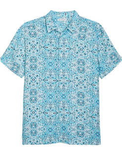 Cubavera Modern Fit Short Sleeve Sport Shirt, Light Blue Cuban Tile