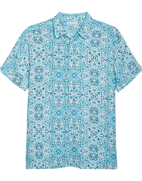 Cubavera Modern Fit Short Sleeve Sport Shirt, Light Blue Cuban Tile 2 Cubavera Modern Fit Short Sleeve Sport Shirt, Light Blue Cuban Tile