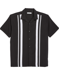 Cubavera Modern Fit Camp Collar Shirt, Black Tri-Color Panels