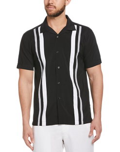 Cubavera Modern Fit Camp Collar Shirt, White Tri-Color Panels