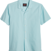 Egara Slim Fit Seersucker Short Sleeve Sport Shirt, Aqua Tonal Stripe
